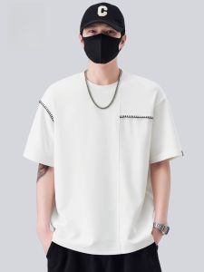 ROMON | Lomond Mens Fashion Round Neck Short Sleeve T-shirt Summer Thin Ice Silk Embroidery Loose Casual Print Half Sleeve Top