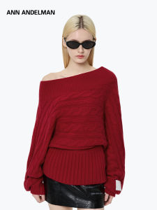 ANN ANDELMAN | New Year Series Deconstructed Off-Shoulder Cable Knit Sweater