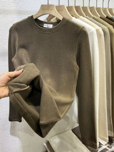 Áo Sơ Mi Dài Tay Cổ Tròn Mỏng Lông Cừu Dày Dặn Mùa Thu Đông Cho Nữ Áo Lót Bên Trong Ôm Vừa Vặn Mềm Mại Thoải Mái Thoáng Khí