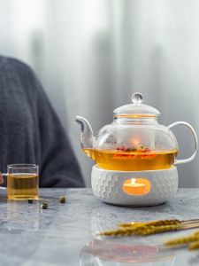 Large Size Fruit Tea Set Japanese Style Floral Tea Pot Tea Heater Warmer Candle Tea Making Kit for 6 People Countryside Style