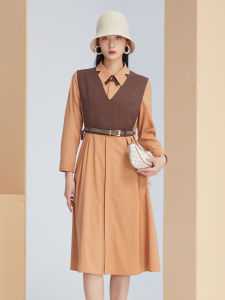Elegant Long Sleeve Shirt Dress Gentlewoman Style High Waist Two-Piece Set Versatile Autumn Winter Fashion Ladies Dress