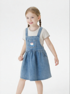 Marc&Janie | Soft Sweet Kitty Pattern Denim Pinafore Dress