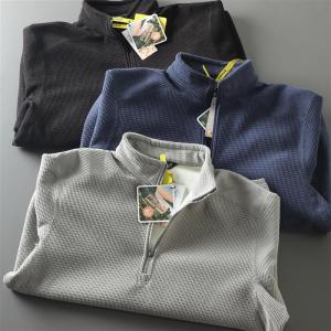 Heavyweight Outdoor Hoodie Mens Stand Collar Fleece Lined Half Zip Versatile Sweatshirt High Density Waffle Pattern Autumn Winter Fashion Urban Style