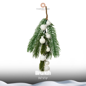 กิ่งสนตกแต่งคริสต์มาส พร้อมลูกบอลแก้ว Winter White | Christmas Branch with Winter White Glass Baubles