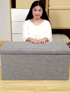 KILAU Foldable Storage Stool Box Organizer Cotton and linen household rectangular chair storage box artifact shoe sofa replacement stool