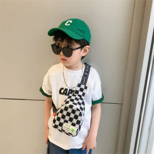 Cool Childrens Plaid Crossbody Bag Boys Outing Money Canvas Satchel Baby Boy Small Checkered Chest Bag Trendy Kids Bag
