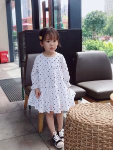 Princess Style Polka Dot Long Sleeve Cotton Dress for Girls Spring Autumn Baby Fashionable Korean Version Cake Skirt