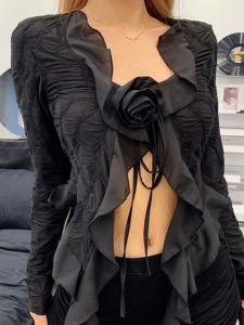 Sweet And Spicy Long Sleeve T-Shirt Womens Outerwear Autumn Winter Slimming Short Style Chic Short Girl Top Polyester Fiber