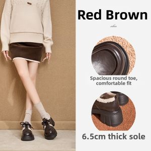 Josiny | Black Thick Heel Loafer Shoes Warm Winter Fur