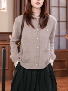 QINGNAER | Stylish Loose Plus Size Round Neck Long Sleeve Knitted Cardigan Sweater