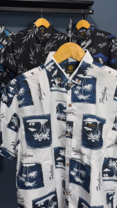 Kemeja Motif Surfing Pria Wanita Lengan Pendek Slimfit Katun Nyaman