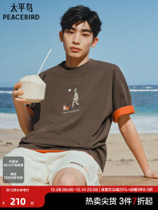 Peacebird Mens Embroidered Short Sleeve round Neck T-Shirt Summer New Fashion Brand Couples T-Shirt Loose Fit Youth Pop Cotton Pure Color