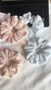 Scrunchies cột tóc vintage hoa li ti vải xốp phồng to nhiều kiểu dáng
