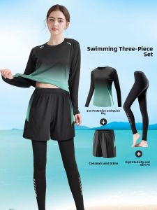 Womens 2025 New Swimwear Long Sleeve Conservative Separate Size Large plus Size Cover up Sunscreen Swimming Suit Set