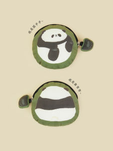 Adorable Panda Coin Purse Portable Anti-Fall Keychain Earphone Bag Mini Wallet Gift Creative Cultural Design Zipper Closure Short Wallet