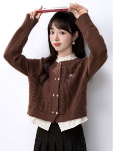 Pokaqi Spring Autumn New Embroidery Design Knitted Sweater Women Loose Short Open Cardigan Wool Polyester Nylon Blend Long Sleeve