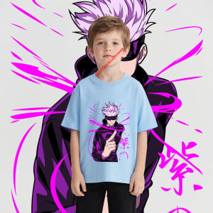 Bandai | 2026 Jujutsu Kaisen Satoru Gojo 17 Anime Print Cotton T Shirt for Boys Casual Cartoon Tshirt Childrens Clothing Soft Comfortable