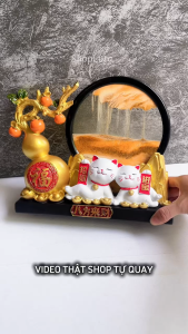Đồ Trang Trí Mèo Thần Tài Đồng Hồ Cát Chảy Mô Hình Decor Phong Thủy Quà Tặng Tân Gia Khai Trương