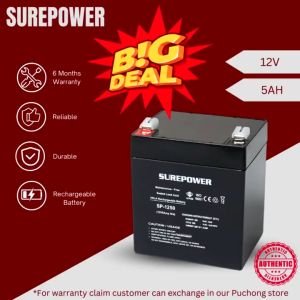 SUREPOWER Maintenance Free Sealed Lead Acid Battery (12V 5AH) Rechargeable batteri/ elektrik kereta mainan/ scooter/ elektrik motorsikal