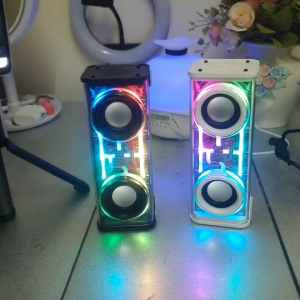 V1 Transparent Mecha Speakers BT5.3 Wireless Double Bass Diaphragm Subwoofer Music TWS RGB Light Loudspeaker