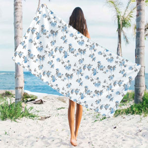 BILIBILI | Blue Vintage Rose Print Quick Drying Microfiber Beach Towel Lightweight for Swimming Camping Yoga - Bath Towel