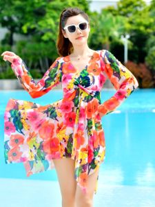 plus Size One Piece Swimsuit Womens New 2025 High Sensation Skirt Style Hot Spring Bathing Suit Meat Covering for Plump Girls