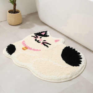 VIKAMA Cute Cat Bathroom Door Mat Absorbent Plush Toilet Foot Mat Anti Slip Carpet Home Decoration