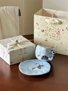 Cốc Cà Phê Gốm Sứ in Hình Mèo Thủ Công Không Đều Phong Cách INS Cốc Trà Chiều Cho Phụ Nữ Cốc Đựng Cà Phê Có Đế Cốc Đựng Cà Phê Có Tay Cầm