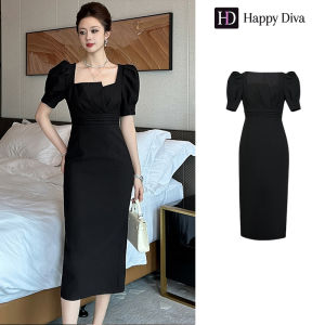 Happy Diva Womens Black Dress - Puff Sleeves Slim Fit Evening & Graduation Dresses 9011