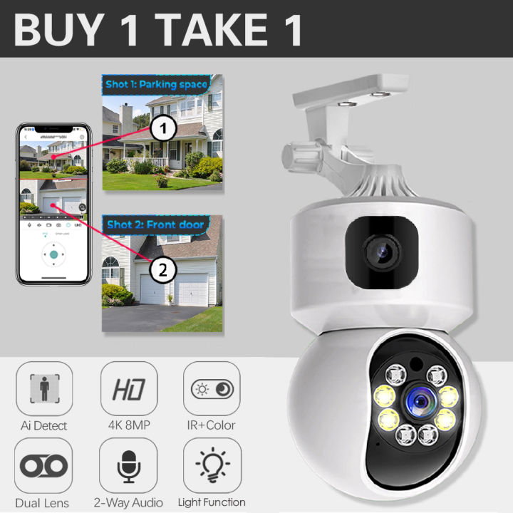 BUY 1 TAKE 1 V380 PRO Dual Lens CCTV Camera Connect Cellphone HD 1080p ...