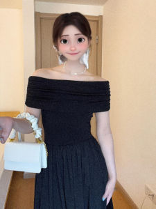 SUHUIQIAN | Off-Shoulder A-Line Slim Waist Stylish Black Dress