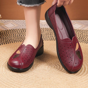 SHIPAILUO | Comfortable Soft Leather Slippers For Middle-Aged And Elderly Spring Autumn Style Anti-Slip Summer Hollow Out Design Casual Footwear