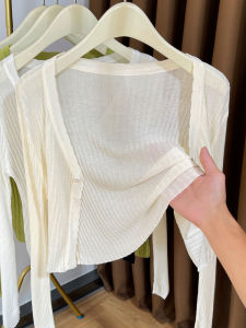 Áo Len Cardigan Dệt Kim Mỏng Bằng Lụa Băng Mùa Xuân Thu Cho Nữ Áo Khoác Ngoài Ngắn Chống Nắng Áo Sơ Mi Dây Cao Cấp Áo Khoác Ngoài Thường Ngày