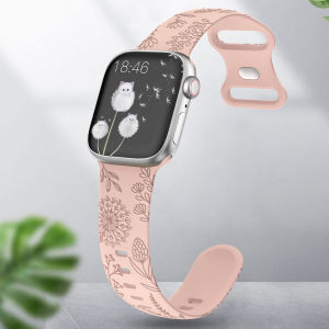 Floral Engraved Strap for Watch Ultra 2/Ultra 49mm 45mm 41mm 40mm 44mm 38mm Women lWatch Series 10 42mm 46mm Series 10 9 8 7 6 5 4 3 2 1 SE/SE2 Silicone Band