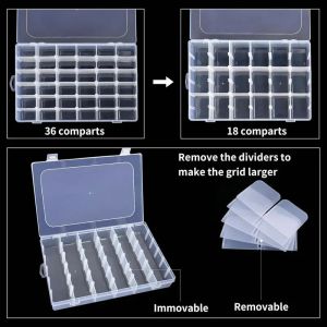 36 Grids Organizer Box with Adjustable Compartment Dividers Clear Plastic Collection Box for Bead Nails Jewelry Art DIY Crafts
