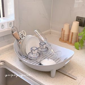 Kitchen Multi-Function Table-Top Storage Rack Dish Drainer Bowl Plate Filter Water Stand Utensil Holder Plastic Organizer