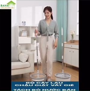 BỘ CÂY LAU SÀN   CHẬU GIẶT VẮT GIẺ CÓ TÁCH BỎ NƯỚC BẨN  BAHAMAR  thuận tiện lau và giặt giẻ