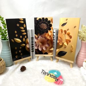 TENNESY Hiasan Dinding Bunga 3D Gold Flower 15x30cm Dekorasi Dinding Kamar Tidur Pajangan Kayu Poster Dekorasi Rumah