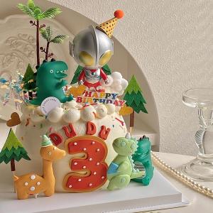 Decorative Soft Clay T-Rex Dinosaur Cake Topper Boys Prince Label Piece Salty Egg Superhero Small Monster Forest System Coconut Tree