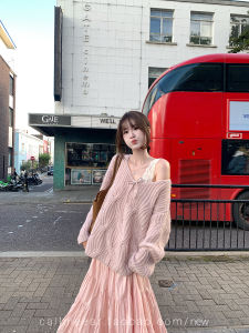 Lazy V-Neck Sweater And Skirt Set for Women Autumn 2024 Two-Piece Long Sleeve Fashion Set by Callmeear Romantic Arrival Collection