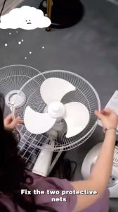 Solar electric fan with panel 12 inch and 2 LED bulb lights solar charging desktop electric fan