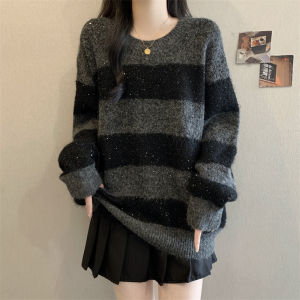 New Fashionable Winter French Large Size Casual Striped Womens Sweater