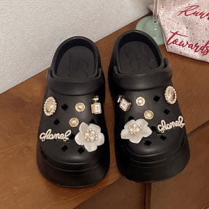 EVA Clog Shoes Womens Summer Fashion High Heels Anti-slip Sandals 9cm Small Size Internet Celebrity Beach Head Cover Slippers
