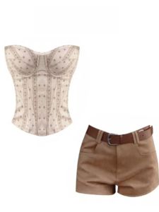 Pure Desire Floral Print Slimming Fishbone Tube Top And Shorts Set Womens Summer Hot Girl Denim Short Pants Outfit