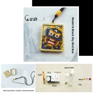 Exquisite Enamel Gau Box Small Tangka Necklace Chain Beautifully Crafted Blue-and-Gold Buddha of Wealth And Guanyin Pendants