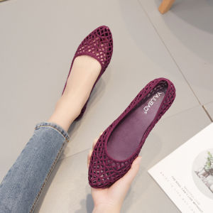 Mùa Hè Nữ Dép Nhựa Jelly Giày Đáy Bằng Chống Trơn Trượt Đa Năng Xéo Gót Khoét Hở Y Tá Giày Giày Đi Biển