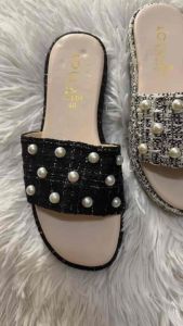 ✨TTFS✨ Pearl Tweed Sweet Coco Sandals Women | Kasut Sandal Wanita Pearl Tweed Gaya Manis VTB04