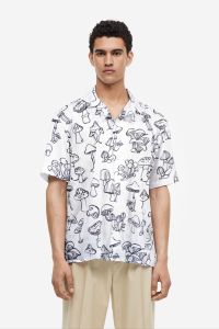 Kemeja Pria/Wanita Lengan Pendek/SPOON/Motif Mushroom Hitam Putih