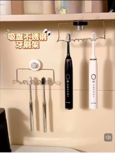 OHHDEER  Pemegang Berus Gigi - Suction Cup Toothbrush Holder 4-Slot Stainless Steel Bathroom Organizer