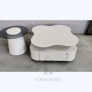 Wfurnimall 2in1 Nordic Coffee Table+Side Table Light Luxury coffee table with drawer/Meja kopi Mewah Berkualiti/ 轻奢咖啡桌
